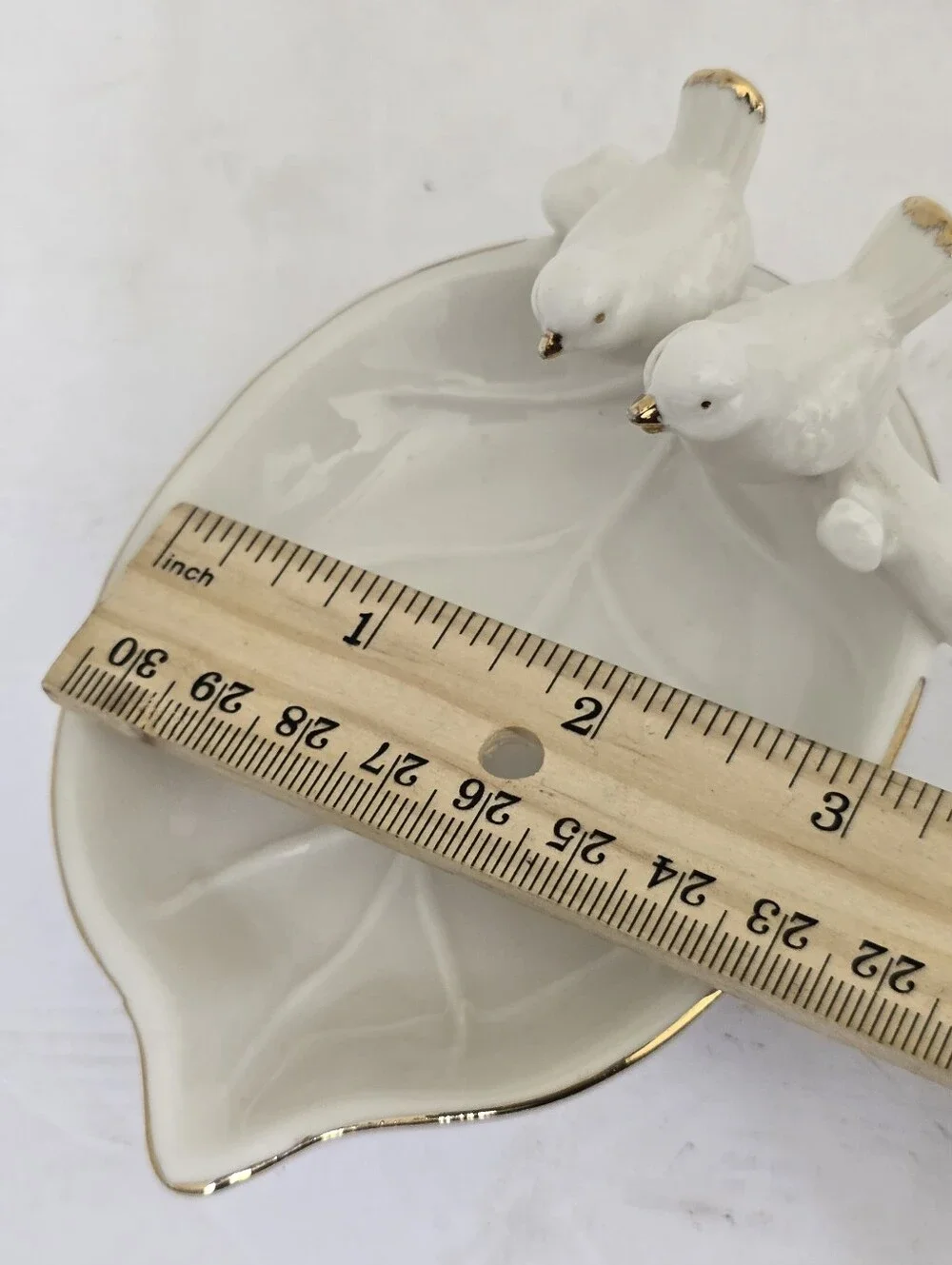 vintage PIER 1 imports Trinket Tray Two Birds Porcelin White Gold Trim